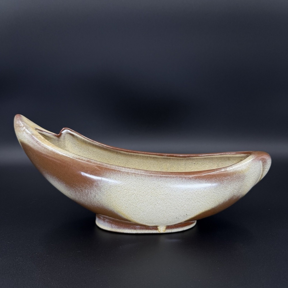 Frankoma 211 Mid Century Modern Accent Bowl 12" Brown Green Glaze MCM